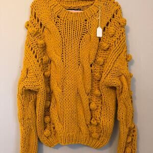 Doe & Rae chunky knit statement sweater pumpkin orange fall cozy core sz m